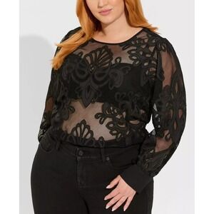 Torrid Mesh Embroidery Long Sleeve Top Plus Size 4 4X Witchy Grunge Whimsigoth